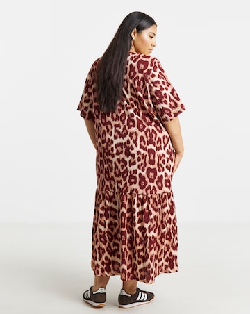 Leopard Print Waffle Drop Waist Midi Dress