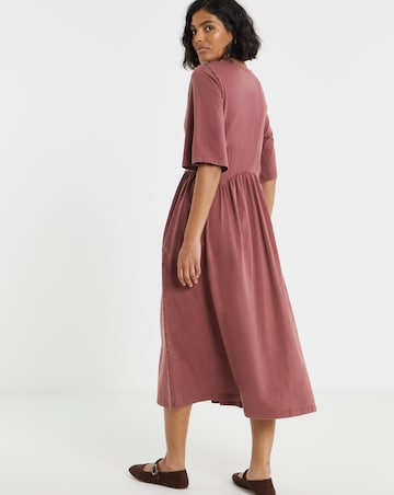 Simply Be Burgundy Acid Wash Waist Detail Midi Dress