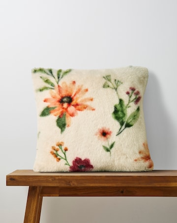Floral Printed Luxe Faux Fur Cushion
