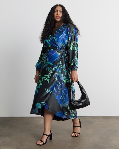 Joanna Hope Floral Satin Wrap Dress