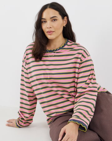 Simply Be Stripe Long Sleeve Scallop Edge T-Shirt