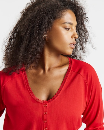 Simply Be Red Ribbed Lace Long Sleeve Henley Top