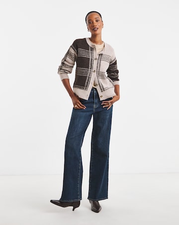 Check Crew Neck Cardigan