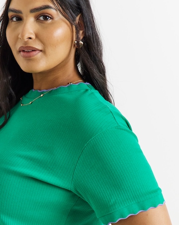 Simply Be Lilac And Green Short Sleeve Scallop Edge T-Shirt