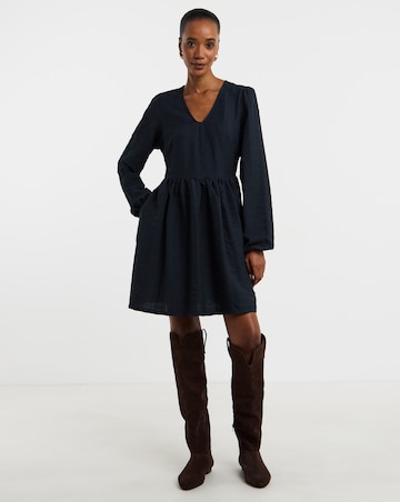 Textured Waist Detail Smock Mini Dress