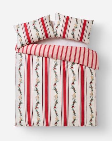 Festive Foliage Stripe Cotton Blend Reversible Duvet Cover Set