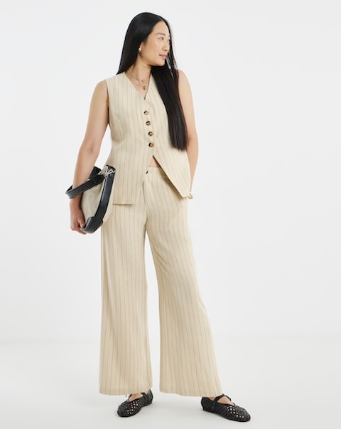 Stripe Linen Mix Wide Leg Trousers