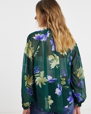 Green Floral Blouson Sleeve Georgette Blouse