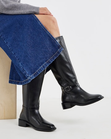 Tori Leather Knee High Buckle Boots - Extra Wide Fit (EEE) & Super Curvy Calf