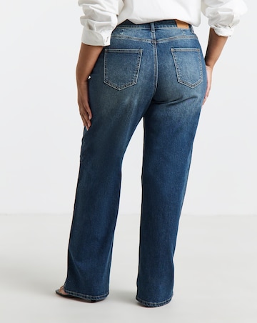 Mid Blue Side Embellished Wide Leg Jeans