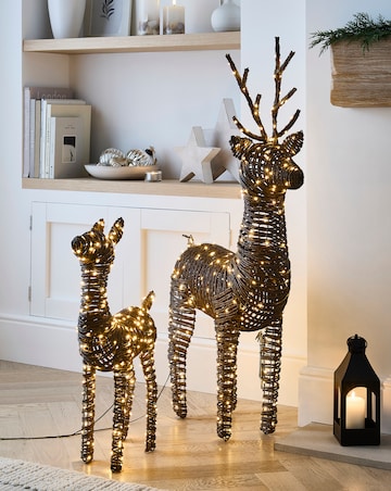 Set of 2 Lit Rattan Reindeers - Indoor/Outdoor