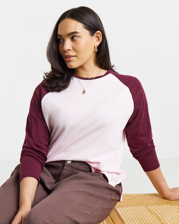 Simply Be Pink And Burgundy Raglan Long Sleeve T-Shirt