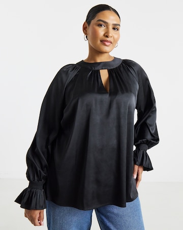 Simply Be Black Satin Keyhole Neck Blouse