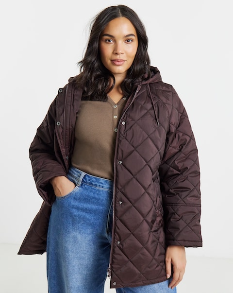 Simply Be Hooded Quilt Swing Coat