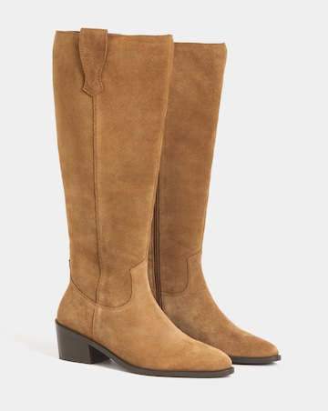 Carly Suede Knee High Western Boots - Wide Fit (E) & Curvy Calf