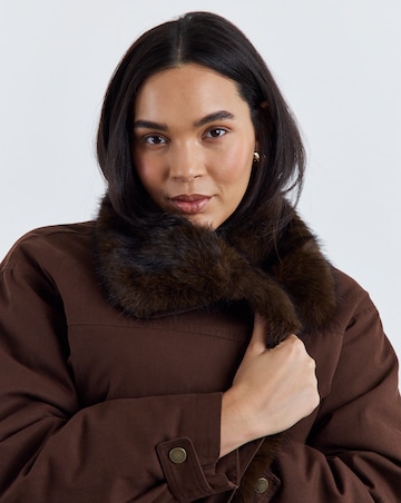 Chocolate Detachable Faux Fur Collar Parka Jacket