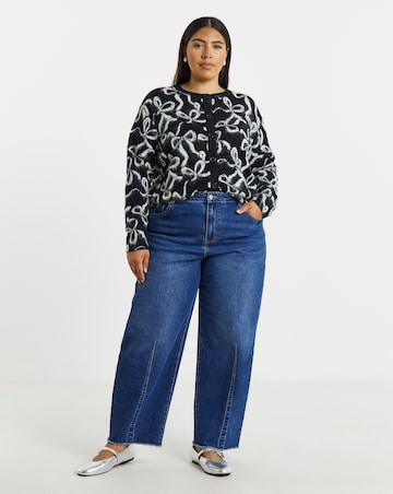 Simply Be Black Bow Print Fluffy Crew Neck Cardigan