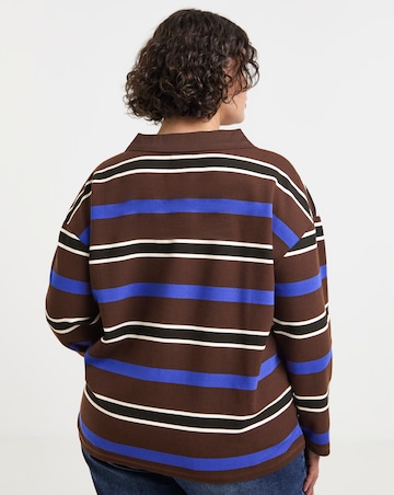Simply Be Chocolate And Blue Thick Stripe Polo Top