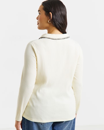 Simply Be Cream Rib Blanket Stitch Polo Top