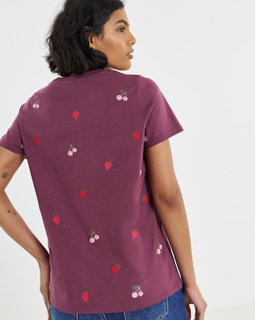 Simply Be Fruit Cross Stitch All Over Embroidery T-Shirt
