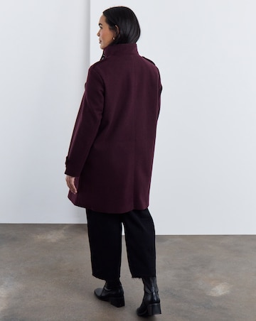 Aubergine Funnel Neck Military Coat
