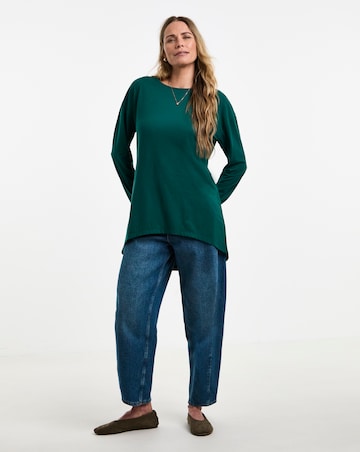 Pine Green Crew Neck Long Sleeve Dipped Back Top