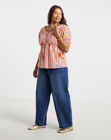 Red Stripe Puff Sleeve Top