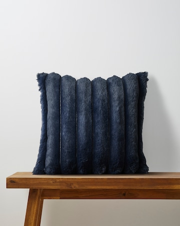 Ribbed Faux Fur Cushion - Navy