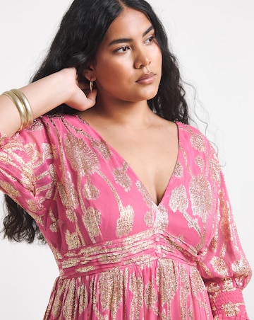 Simply Be Pink and Gold Jacquard Detail Maxi Dress