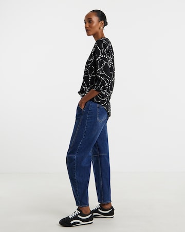 Heart Print Longline Curved Hem 3/4 Sleeve Top