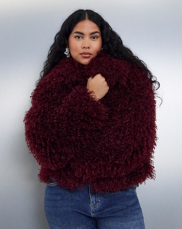 Burgundy Zip Front Short Faux Fur Coat