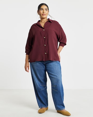 Simply Be Burgundy Bow Button Detail Shirt