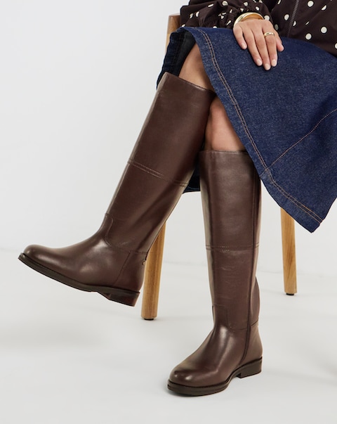 Theodora Leather Flat Knee High Boots - Extra Wide Fit (EEE) & Super Curvy Calf