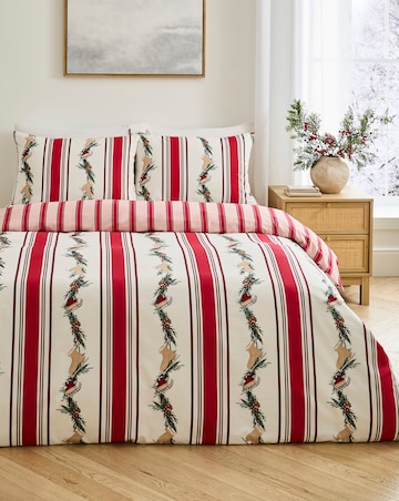 Festive Foliage Stripe Cotton Blend Reversible Duvet Cover Set