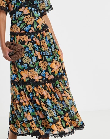 Simply Be Floral Print Short Sleeve Lace Detail Ladder Trim Maxi Dress