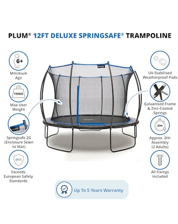 Plum 12ft Deluxe Springsafe Trampoline & Enclosure