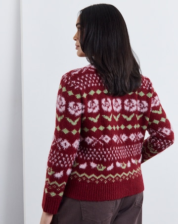 Floral Fair Isle Crew Neck Cardigan