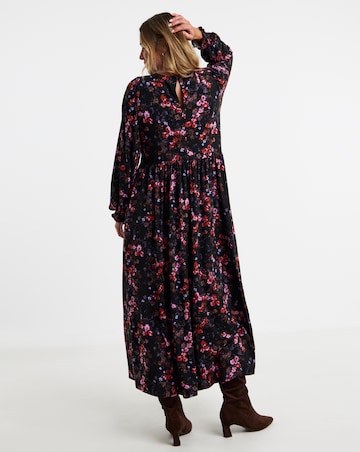 Soft Touch Midi Shirred Cuff Midi Dress