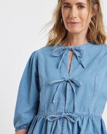 Light Blue Peplum Puff Sleeve Denim Top