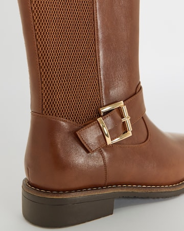 Cushion Walk Stretch Double Buckle Knee Boots - Wide Fit (E) & Curvy Calf