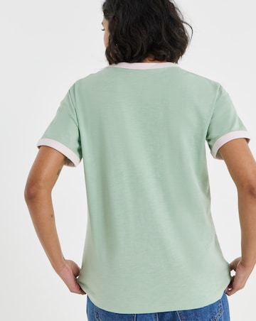 Simply Be Sage And Pink Short Sleeve Ringer T-Shirt