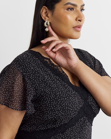 Joanna Hope Lace Trim Ruffle Midi Dress
