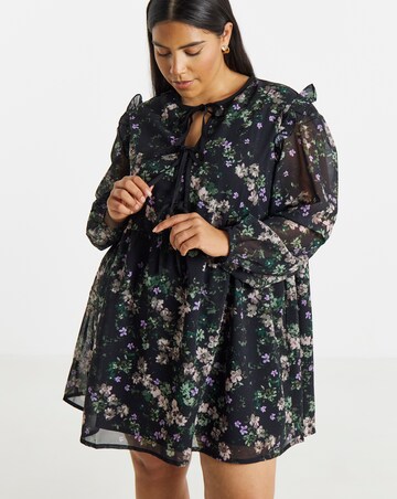 Simply Be Ditsy Print Bow Detail Skater Dress