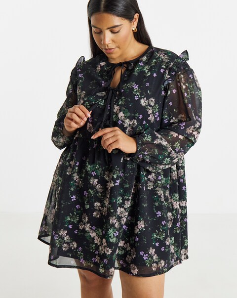Simply Be Ditsy Print Bow Detail Skater Dress