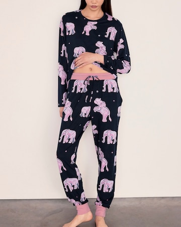 Chelsea Peers Classic Long Sleeve Crew Neck Elephant Pyjama Set