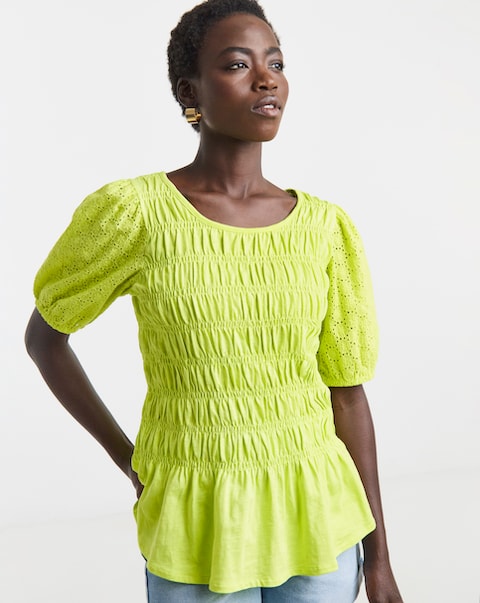 Ruched Broderie Sleeve Top