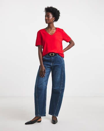 Red Ric Rack Cotton Short Sleeve Top