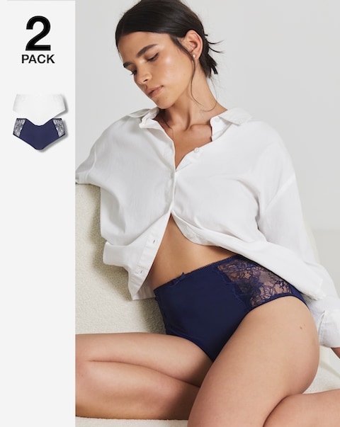 Pretty Secrets (2 Pack) Ella Lace Brief Knickers Navy/White