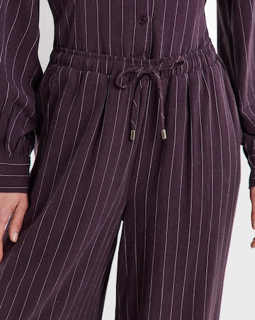 PLUM PINSTRIPE TIE WAIST WIDE LEG TROUSER CO-ORD