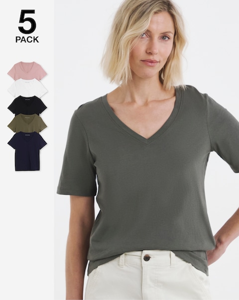 Pure Cotton 5 Pack The V Neck Short Sleeve T-Shirt
